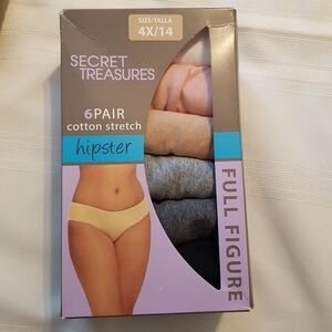 Secret Treasures  women's size 4X hipster panties 6 pack, NEW 459-8